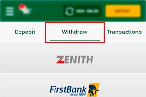 Click on Withdraw on Wazobet