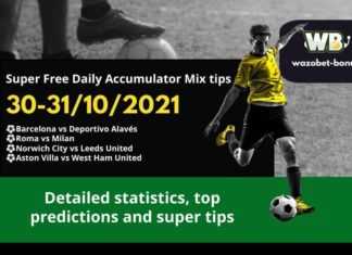 Free Daily Accumulator Tips for the Top European Leagues 30-31.10.2021.