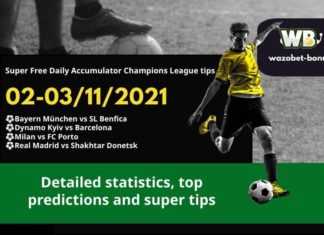 Free Daily Accumulator Tips for the Champions League 02-03.11.2021.