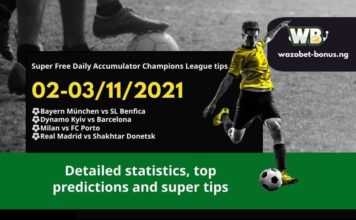 Free Daily Accumulator Tips for the Champions League 02-03.11.2021.