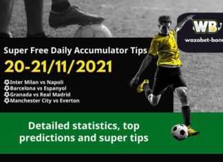 Free Daily Accumulator Tips for the Top European Leagues 20-21.11.2021.