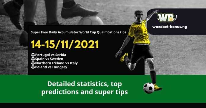 Free Daily Accumulator Tips for the World Cup Qualifications 14-15.11.2021.