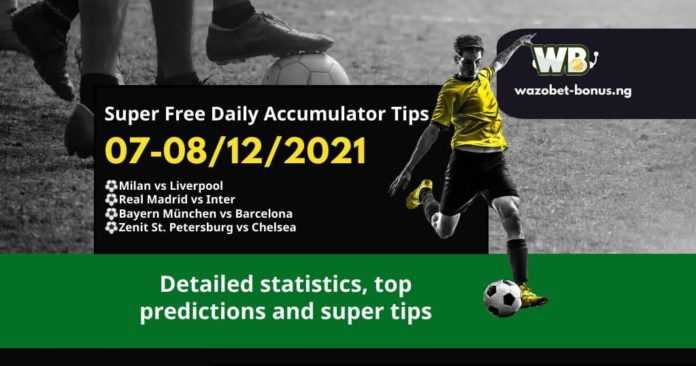 Free Daily Accumulator Tips for the Champions League 07-08.12.2021.