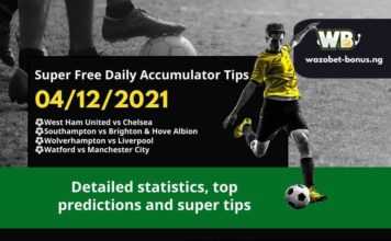 Free Daily Accumulator Tips for the Premier League 04.12.2021.