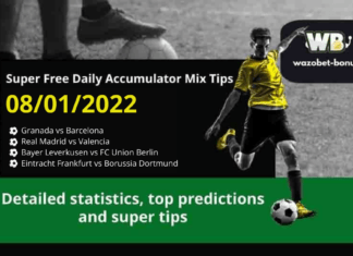 Free Daily Accumulator Tips for the Top European Leagues 08.01.2022.