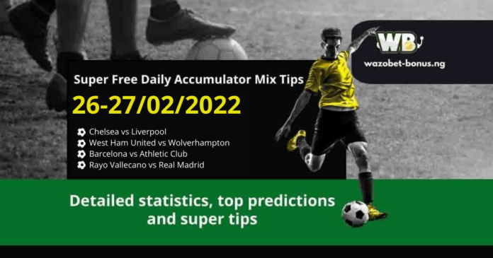 Free Daily Accumulator Tips for the Top European Leagues 26-27.02.2022.